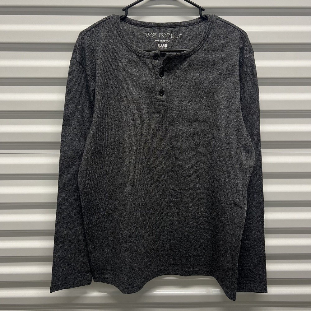 Vox Populi Henley Shirt XL Mens Charcoal Gray Long Sleeve Waffle Knit Casual